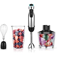 Batidora de Mano- Qxmcov Batidora Eléctrica de Alto Rendimiento 4 en 1- Cortador de alimentos de 500ml- Vaso de 600ml…